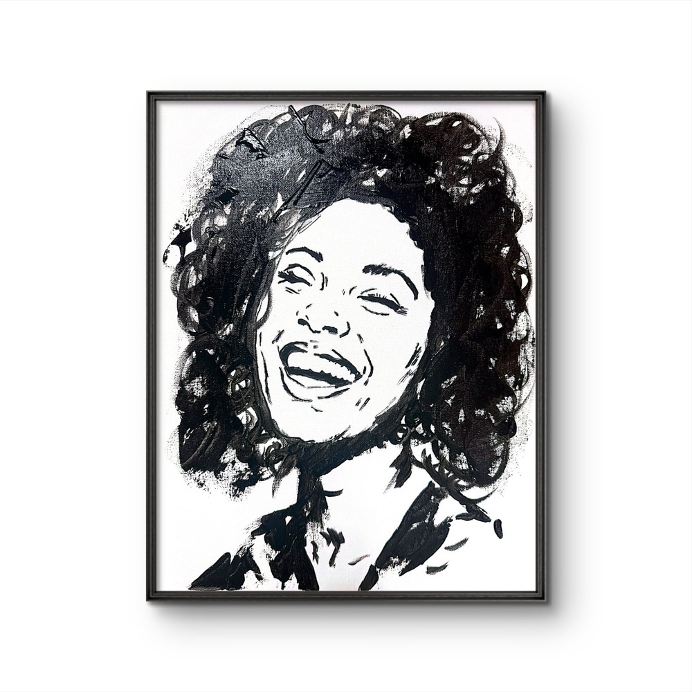 Papa Diouf Original Painting Woman Silhouette Modern Black White 11x14 NEW